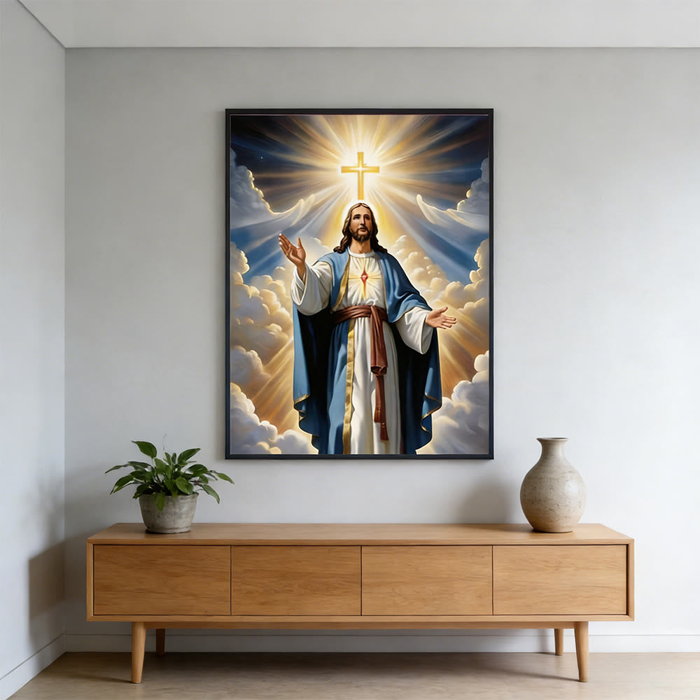 Christianartworkshop Radiant Cross & Jesus Wall Art Print: Luminous Grace for Home Spaces - image 1