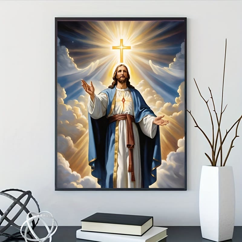 Christianartworkshop Radiant Cross & Jesus Wall Art Print: Luminous Grace for Home Spaces - Framed Canvas Painting - 11.81''*15.75''0.71"/30*40*1.8cm - image 0