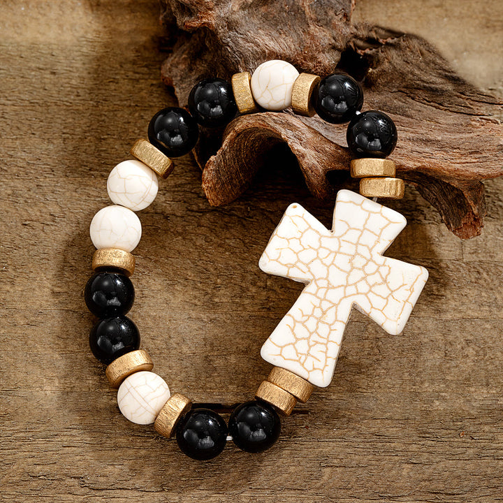 Christianartworkshop Multi-Style Textured Acrylic Cross Bracelet: Bold Devotion for Daily Wear - White & Black B - image 9