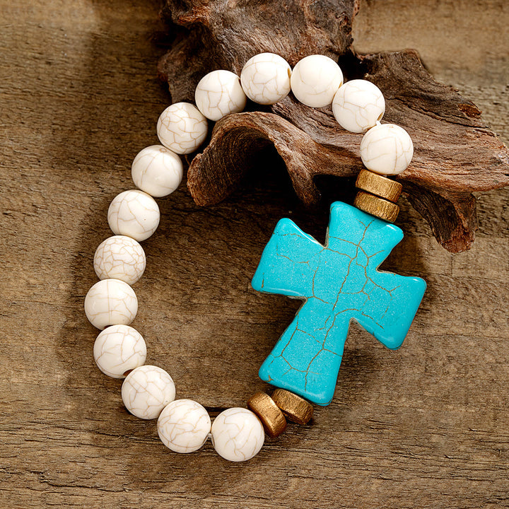 Christianartworkshop Multi-Style Textured Acrylic Cross Bracelet: Bold Devotion for Daily Wear - Blue & White - image 0