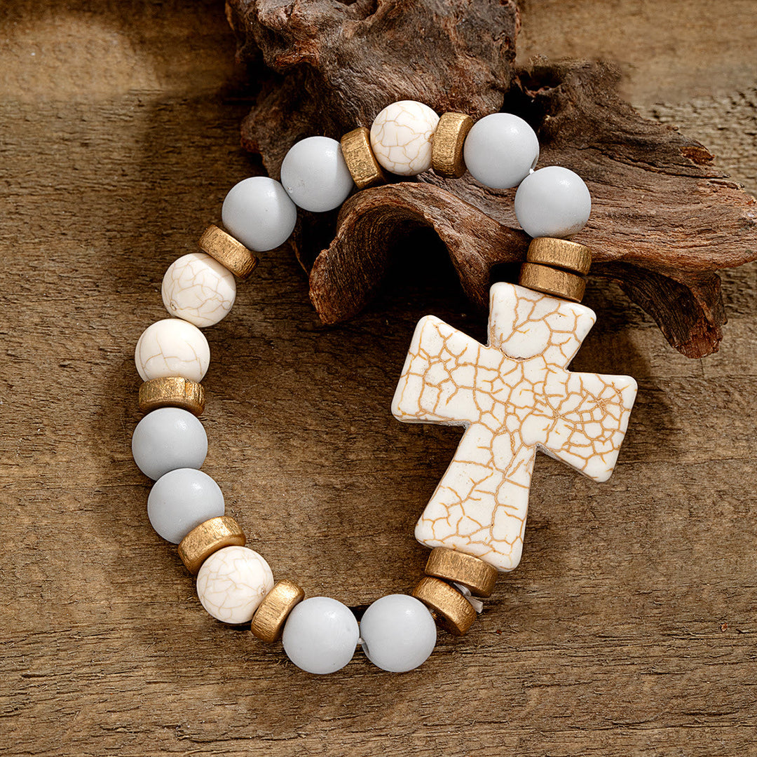 Christianartworkshop Multi-Style Textured Acrylic Cross Bracelet: Bold Devotion for Daily Wear - White & Grey - image 5