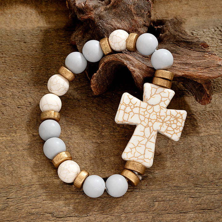 Christianartworkshop Multi-Style Textured Acrylic Cross Bracelet: Bold Devotion for Daily Wear - White & Grey - image 5