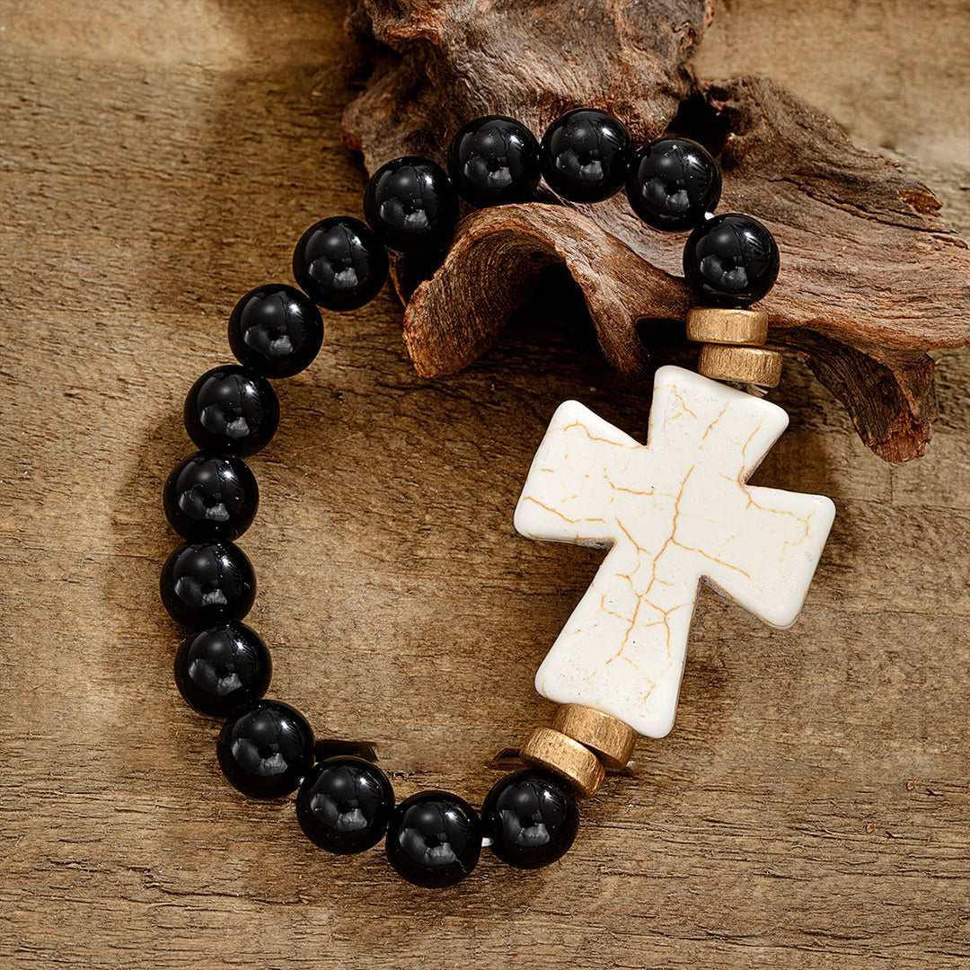 Christianartworkshop Multi-Style Textured Acrylic Cross Bracelet: Bold Devotion for Daily Wear - White & Black A - image 7