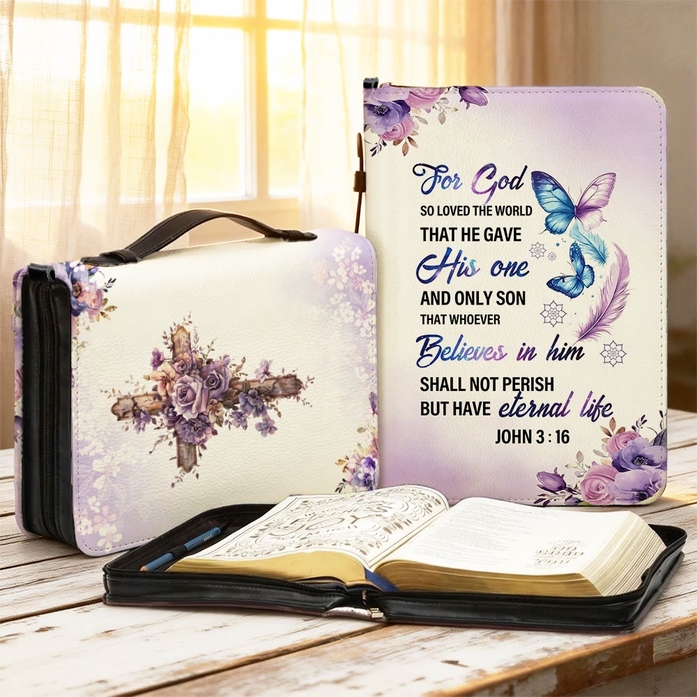 ChristianArtworkWorkshop John 3:16 Floral Cross Bible Cover