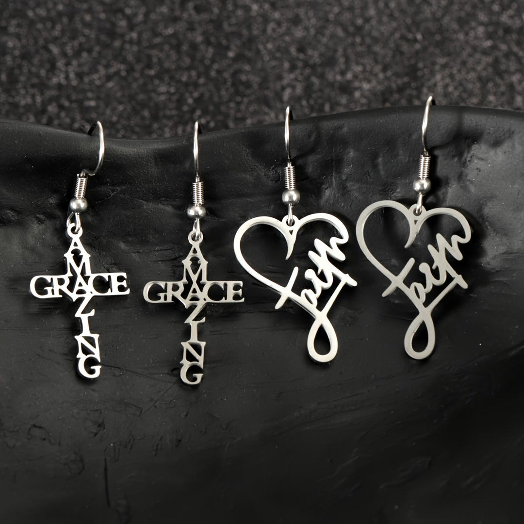Christianartworkshop Cross & Grace Faith Earring: Delicate Belief for Daily Wear - Heart Faith - Silver - image 0
