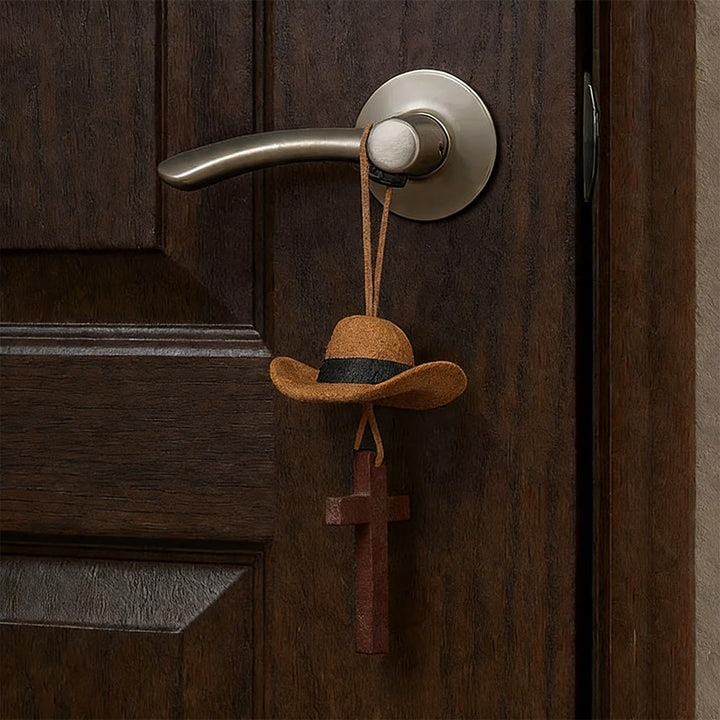 Christianartworkshop Cowboy Hat & Cross Car Pendant: Steadfast Faith for the Open Road - image 6