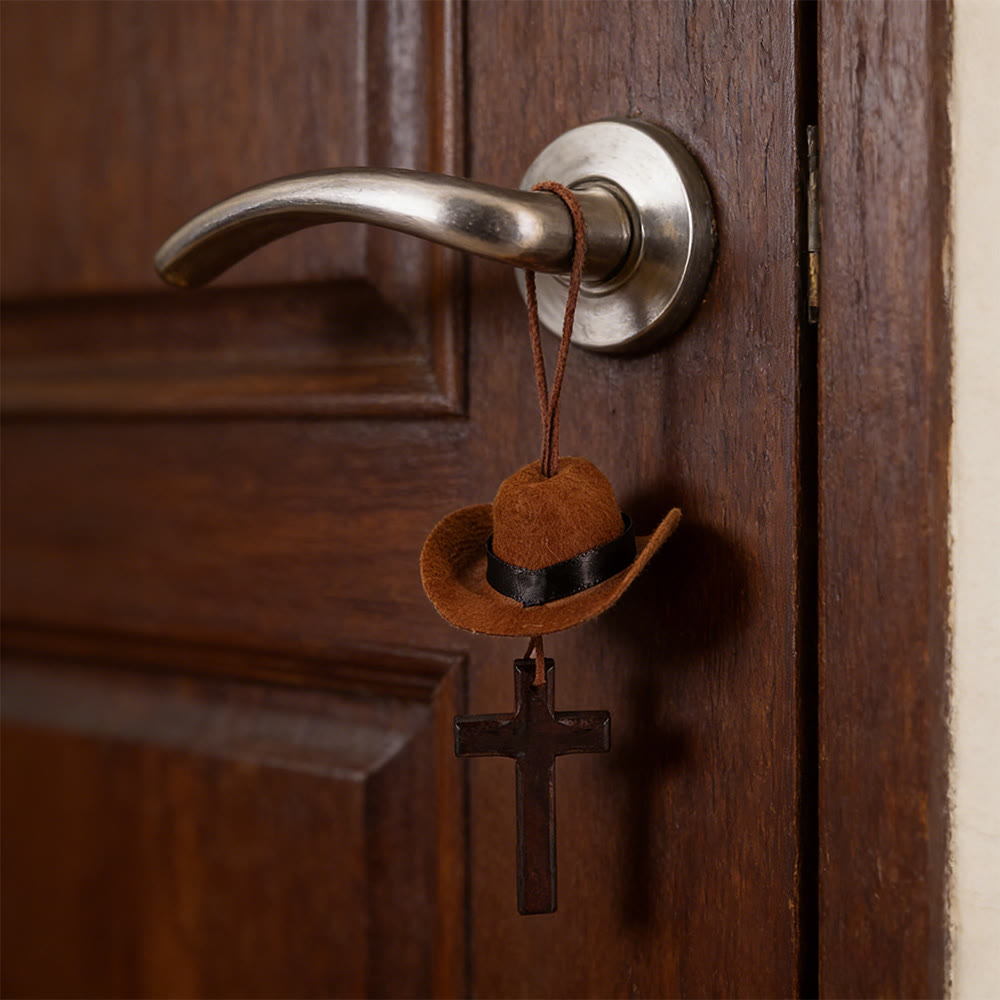 Christianartworkshop Cowboy Hat & Cross Car Pendant: Steadfast Faith for the Open Road - image 1