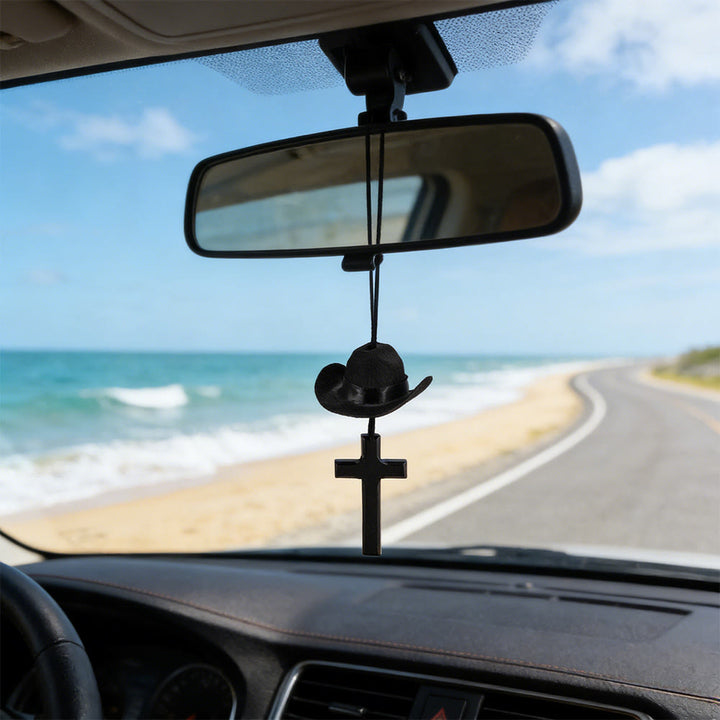 Christianartworkshop Cowboy Hat & Cross Car Pendant: Steadfast Faith for the Open Road - image 9