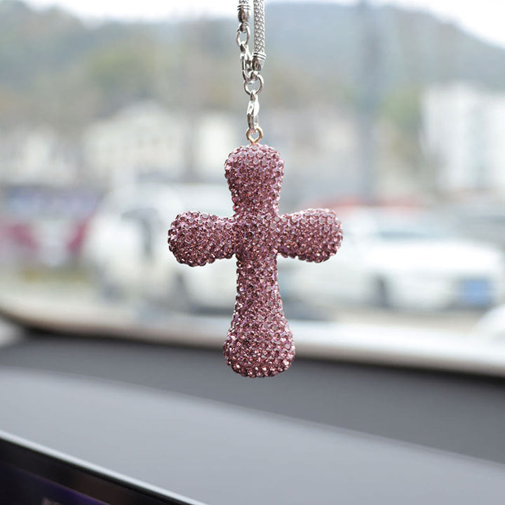 Christianartworkshop Crystal-Embellished Cross Car Pendant: Radiant Faith for Every Journey - image 6