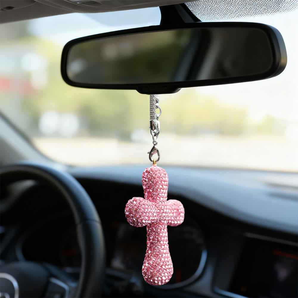 Christianartworkshop Crystal-Embellished Cross Car Pendant: Radiant Faith for Every Journey - image 5