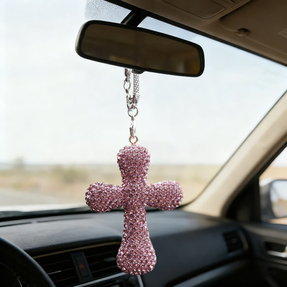 Christianartworkshop Crystal-Embellished Cross Car Pendant: Radiant Faith for Every Journey - Purple - image 7