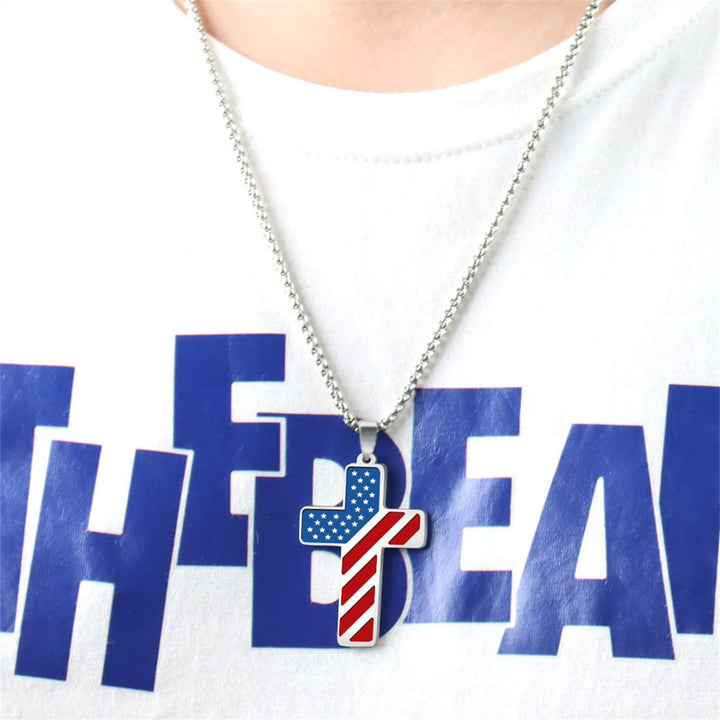 Christianartworkshop Tri-Color Cross Necklace with American Flag & Scripture: A Patriotic Expression - image 42