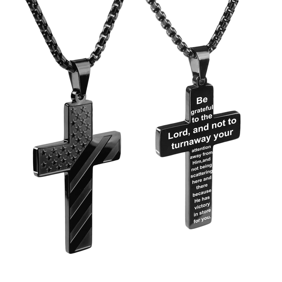 Christianartworkshop Tri-Color Cross Necklace with American Flag & Scripture: A Patriotic Expression - Black - American Flag #Victory in Store - image 40