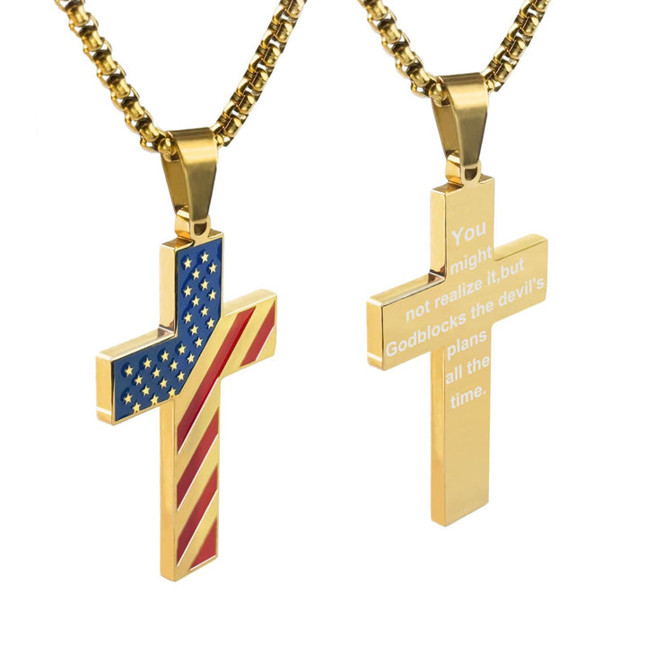 Christianartworkshop Tri-Color Cross Necklace with American Flag & Scripture: A Patriotic Expression - Golden - American Flag #GodBlocks - image 48