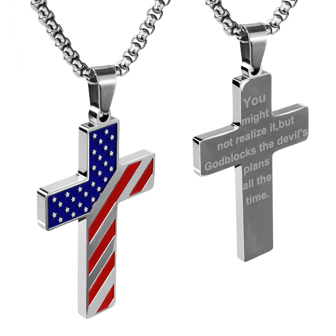 Christianartworkshop Tri-Color Cross Necklace with American Flag & Scripture: A Patriotic Expression - Silver - American Flag #GodBlocks - image 47