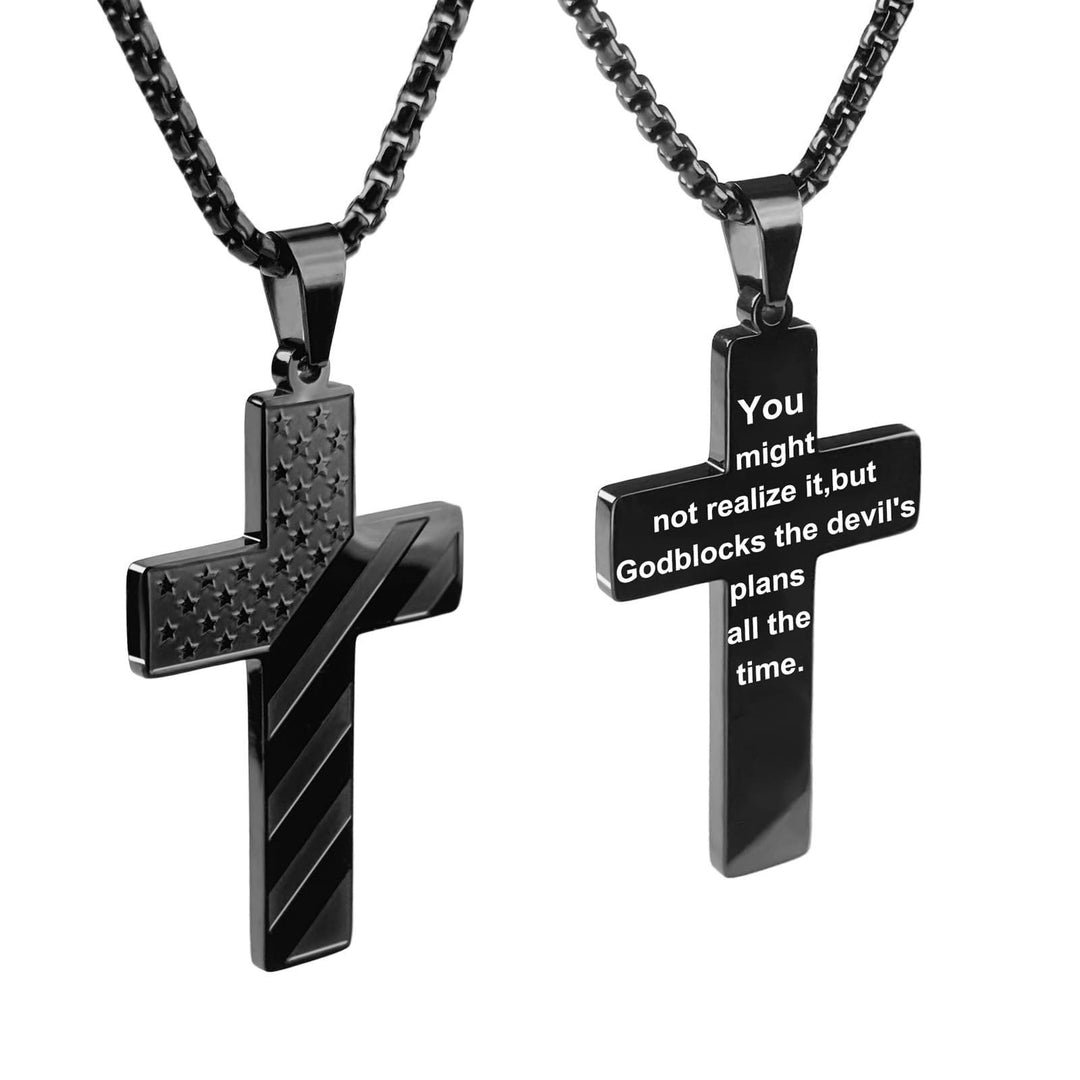 Christianartworkshop Tri-Color Cross Necklace with American Flag & Scripture: A Patriotic Expression - Black - American Flag #GodBlocks - image 46