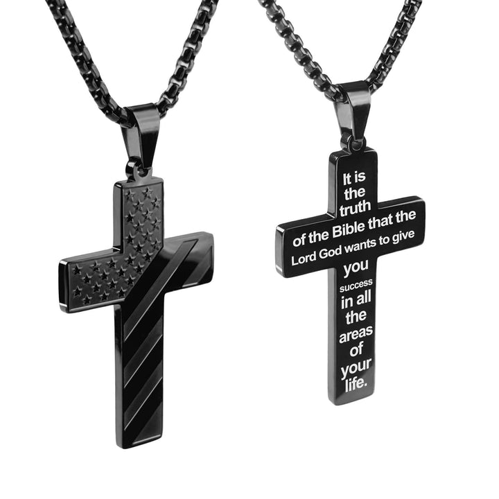 Christianartworkshop Tri-Color Cross Necklace with American Flag & Scripture: A Patriotic Expression - Black - American Flag #Success - image 49