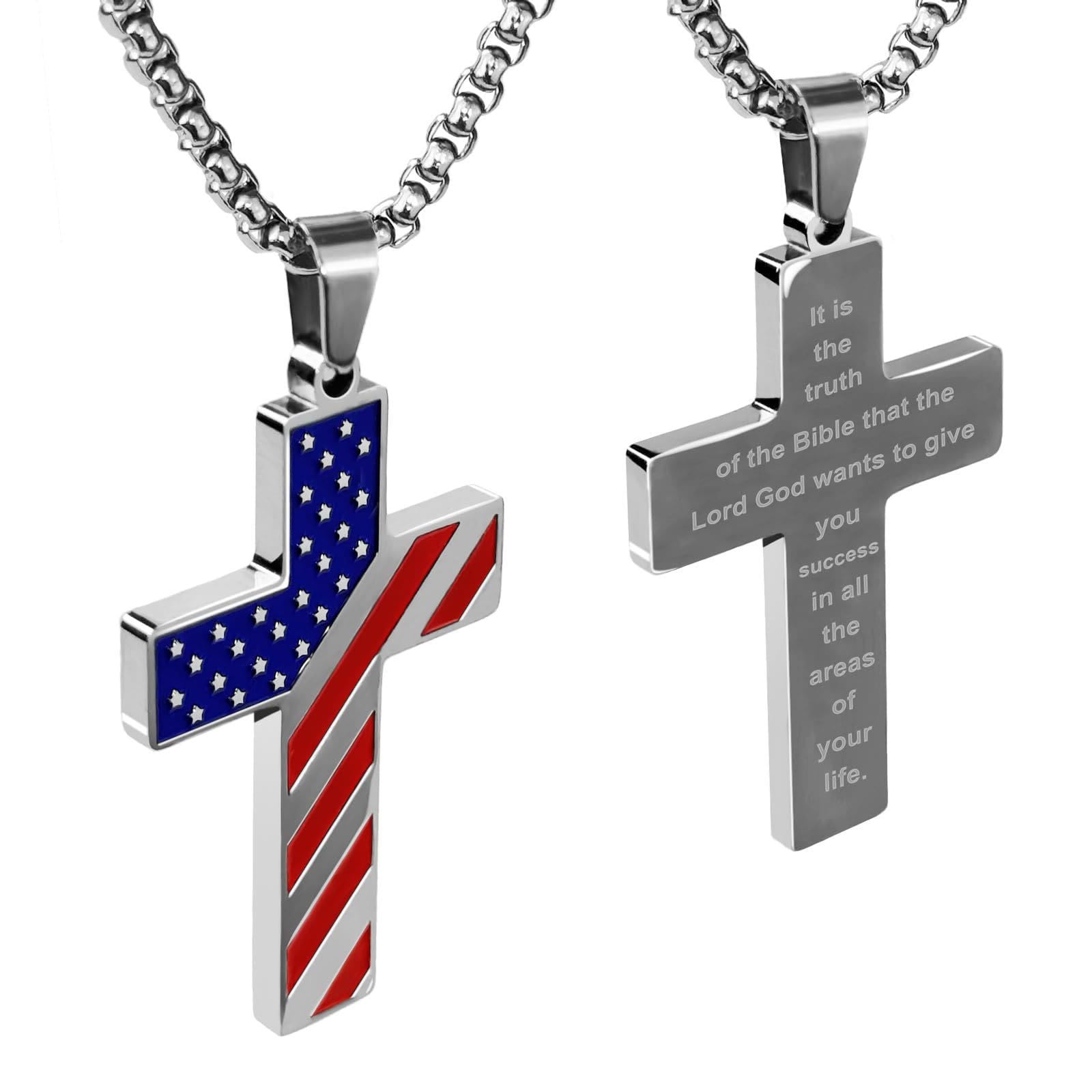 Christianartworkshop American Flag Cross Necklace – Joshua 1:9