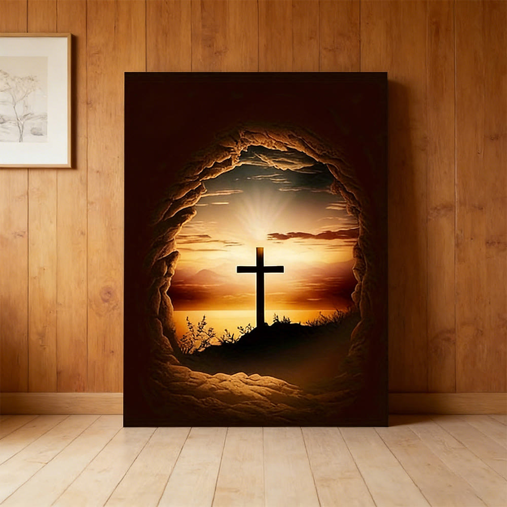 Christianartworkshop Empty Stone Frame Cross Wall Art Print: Redemptive Hope for Home Spaces - Framed Canvas Painting - 13.77"*19.58"*0.7"/35*50*1.8cm - image 0