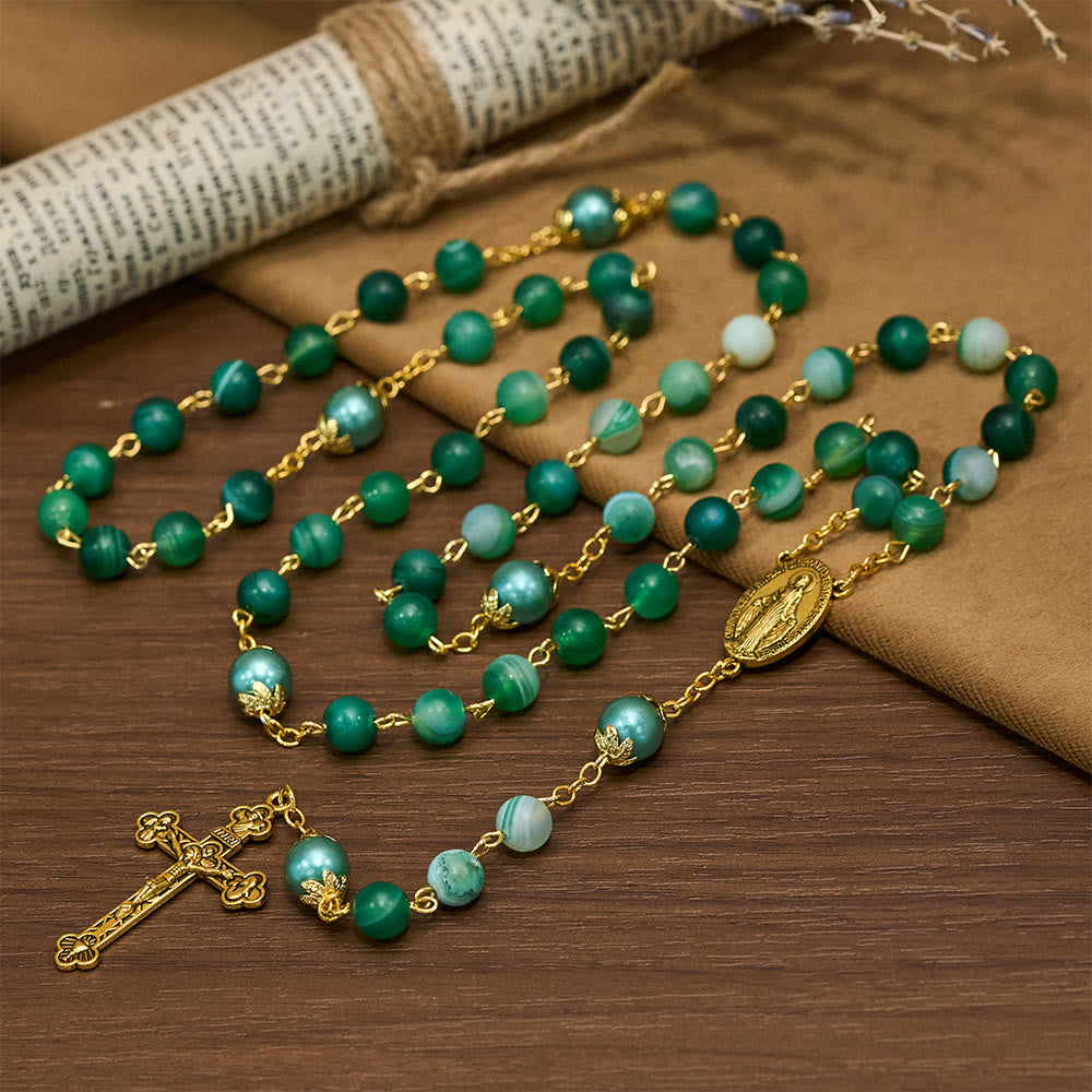 Christianartworkshop Miraculous Medal & Crucifix of 6 mm Round Green Crystal Alloy Chain Rosary - image 7