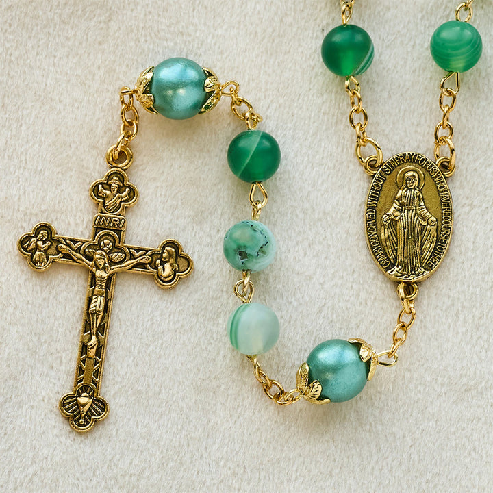 Christianartworkshop Miraculous Medal & Crucifix of 6 mm Round Green Crystal Alloy Chain Rosary - image 5