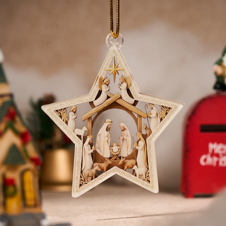 Christianartworkshop Guiding Star Nativity Hainging Ornament: Holy Birth Scene & Holiday Joy Accent - image 3