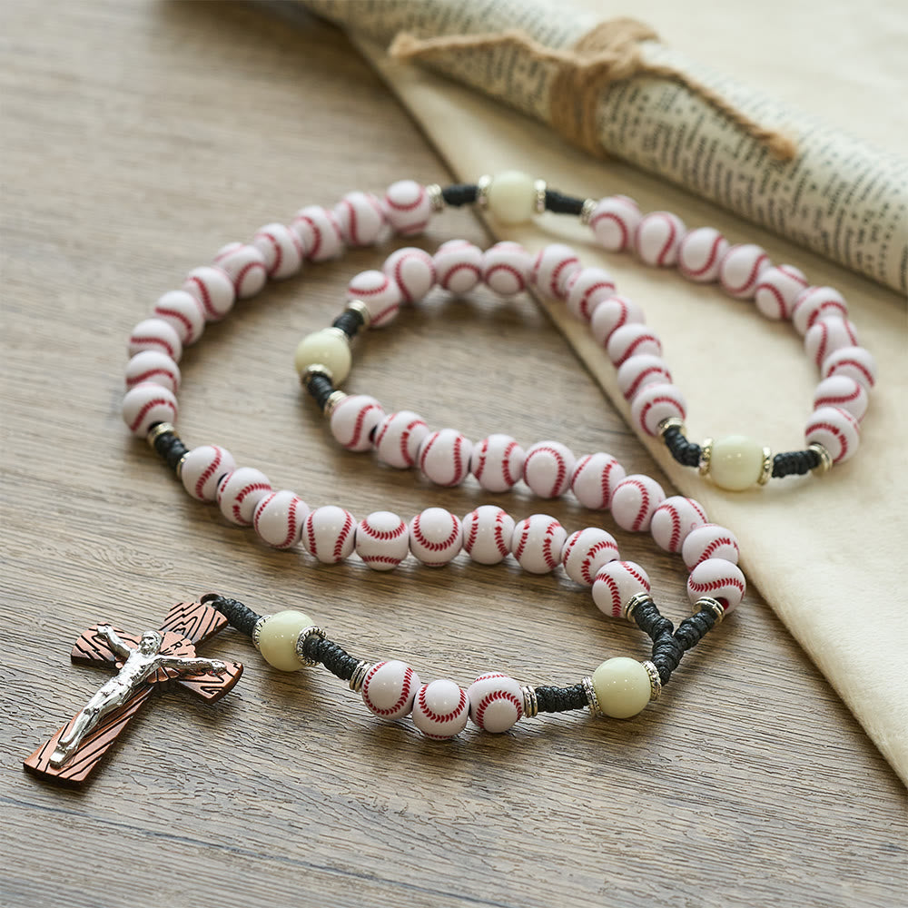 Baseball-Themed Five-Decade Rosary with Crucifix | Christian