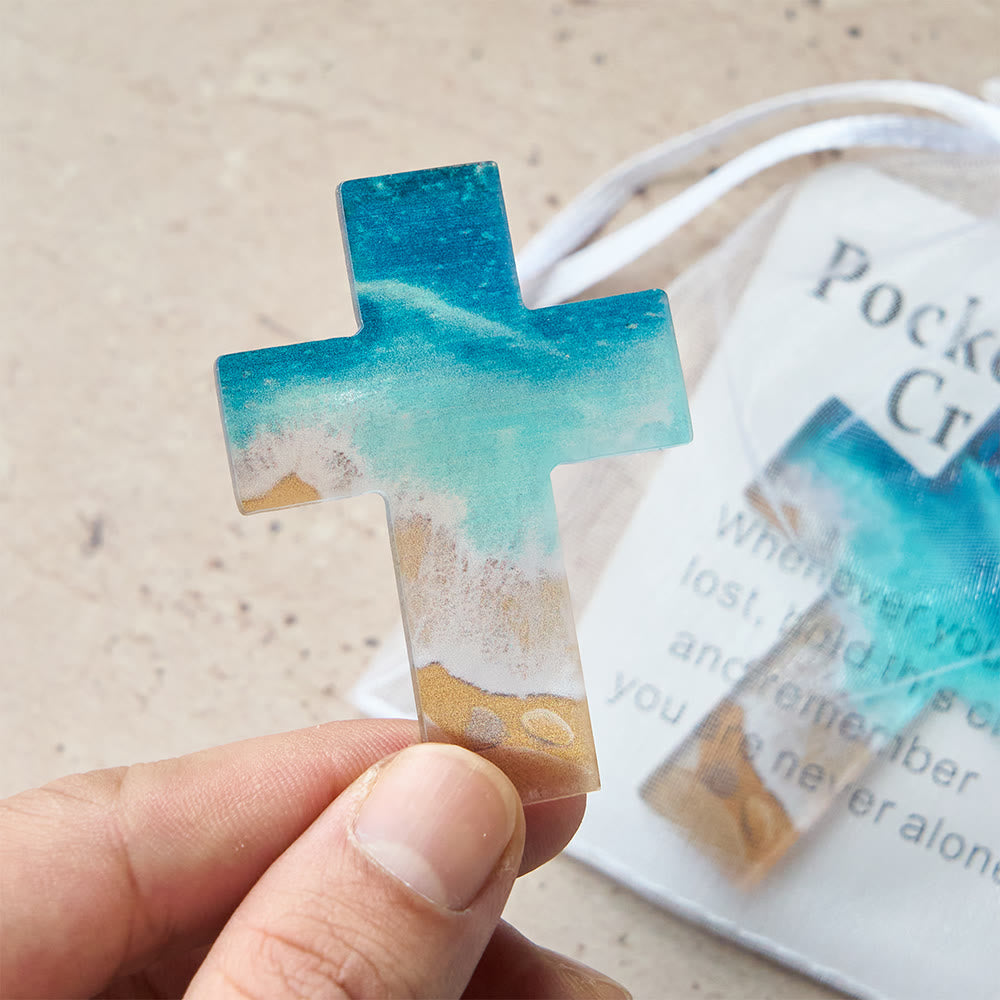 Christianartworkshop Beach-Scene Acrylic Pocket Cross: Gentle Hope for Daily Carry - Beach Scene - image 1