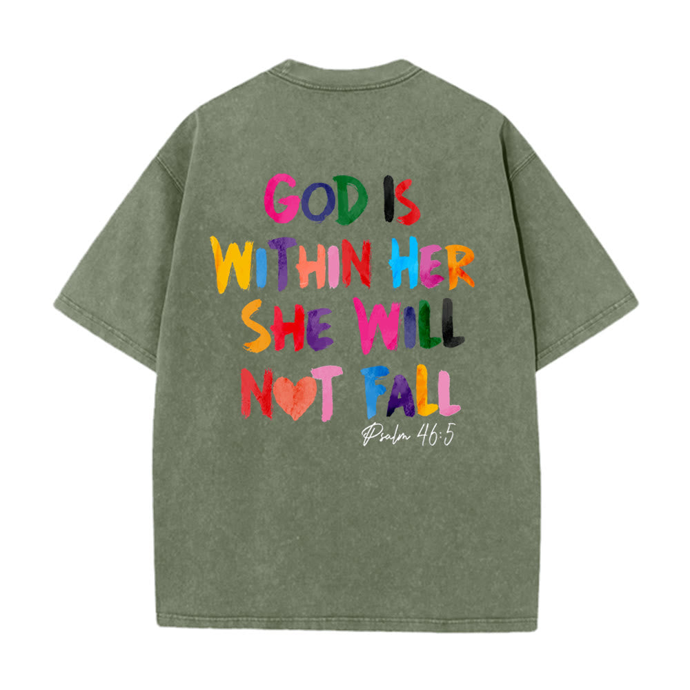 Christianartworkshop God Is Within Her She Will Not Fall Unisex Washed T-shirt - Army Green - 4XL - image 16