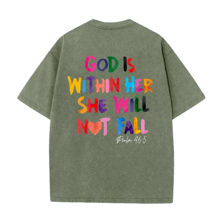 Christianartworkshop God Is Within Her She Will Not Fall Unisex Washed T-shirt - Army Green - 4XL - image 16