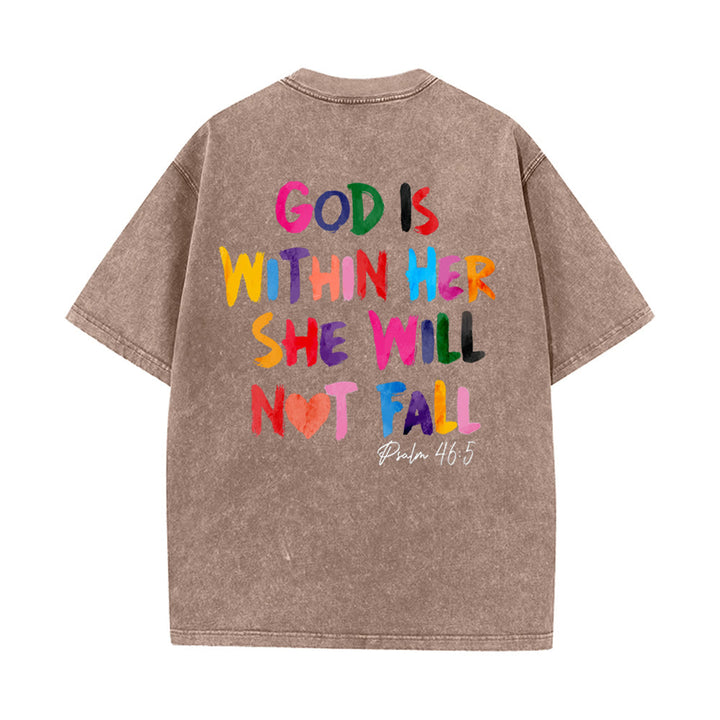 Christianartworkshop God Is Within Her She Will Not Fall Unisex Washed T-shirt - Khaki - 4XL - image 14