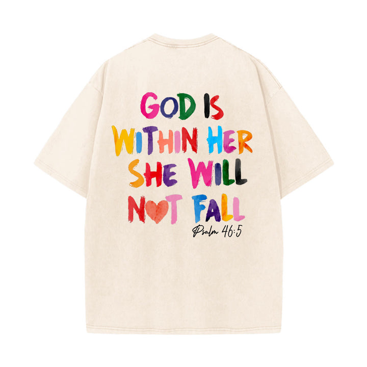 Christianartworkshop God Is Within Her She Will Not Fall Unisex Washed T-shirt - Beige - 4XL - image 0