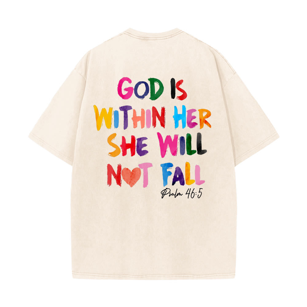Christianartworkshop God Is Within Her She Will Not Fall Unisex Washed T-shirt - image 0