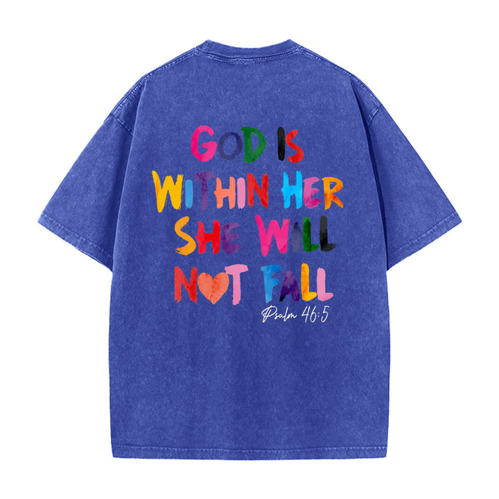 Christianartworkshop God Is Within Her She Will Not Fall Unisex Washed T-shirt - Blue - 4XL - image 7