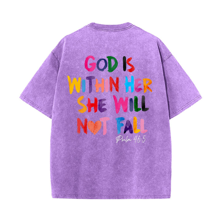 Christianartworkshop God Is Within Her She Will Not Fall Unisex Washed T-shirt - Purple - 4XL - image 12
