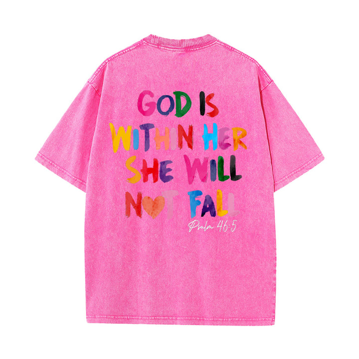 Christianartworkshop God Is Within Her She Will Not Fall Unisex Washed T-shirt - Pink - 4XL - image 10