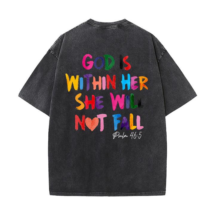 Christianartworkshop God Is Within Her She Will Not Fall Unisex Washed T-shirt - Black - 4XL - image 5
