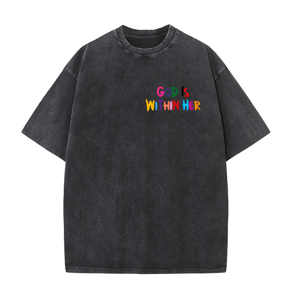 Christianartworkshop God Is Within Her She Will Not Fall Unisex Washed T-shirt - image 6