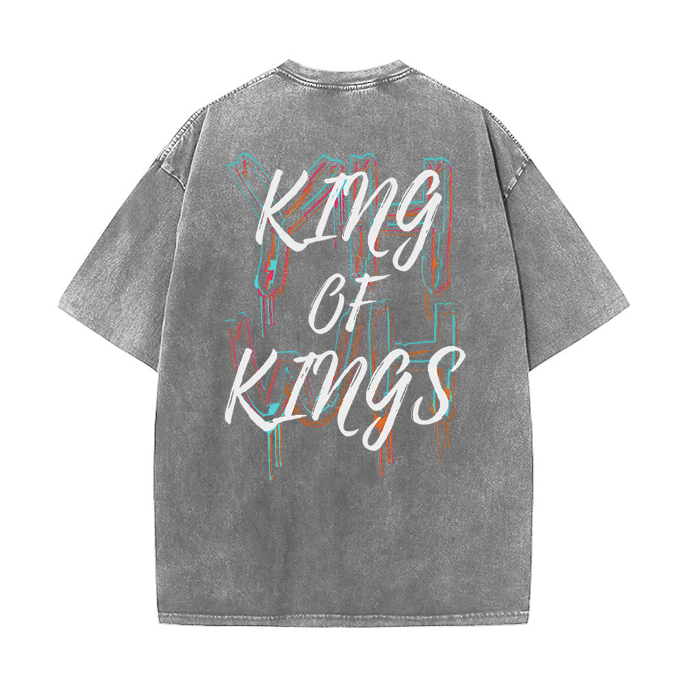 Christianartworkshop King Of Kings Unisex Washed T-shirt - Gray - 4XL - image 14
