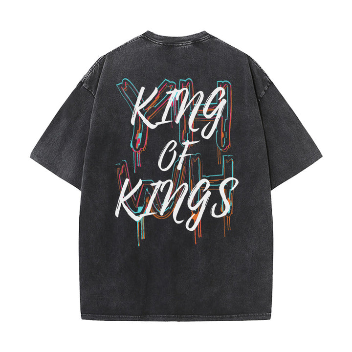 Christianartworkshop King Of Kings Unisex Washed T-shirt - Black - 4XL - image 0