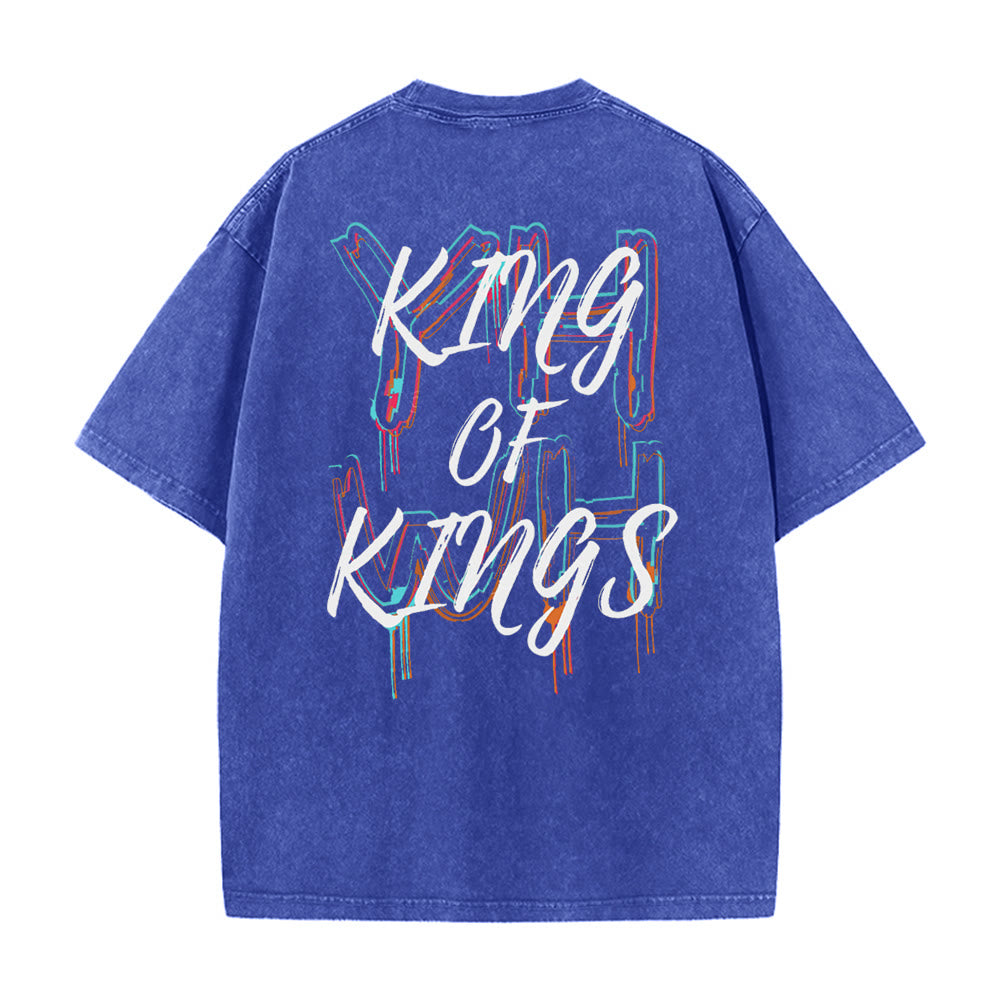 Christianartworkshop King Of Kings Unisex Washed T-shirt - Blue - 4XL - image 4