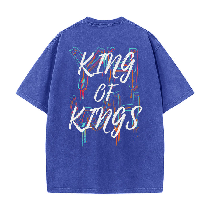 Christianartworkshop King Of Kings Unisex Washed T-shirt - Blue - 4XL - image 5