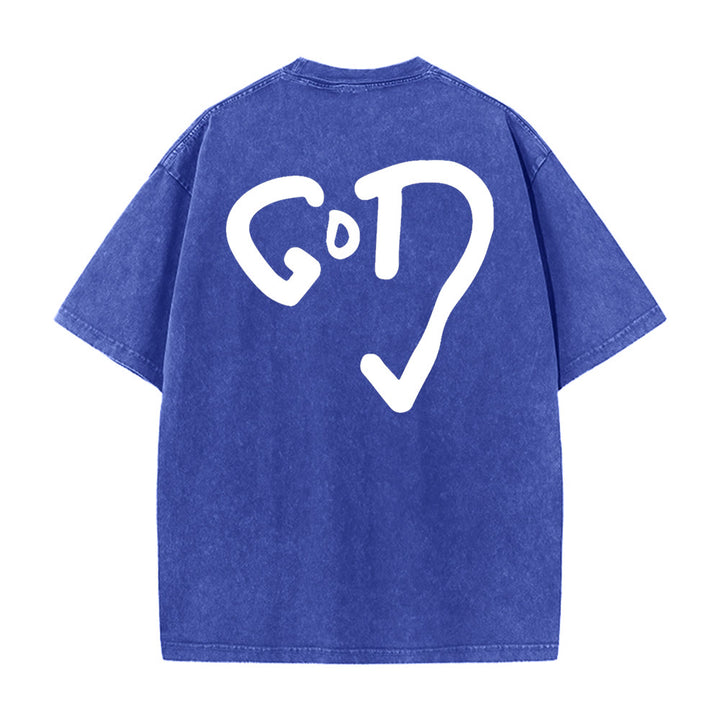Christianartworkshop God Heart Unisex Washed T-shirt - Blue - 4XL - image 7