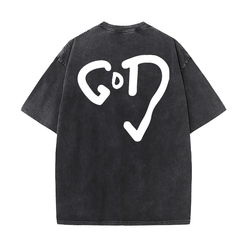 Christianartworkshop God Heart Unisex Washed T-shirt - Black - 4XL - image 5
