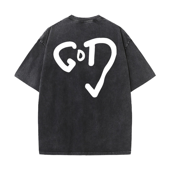 Christianartworkshop God Heart Unisex Washed T-shirt - Black - 4XL - image 5