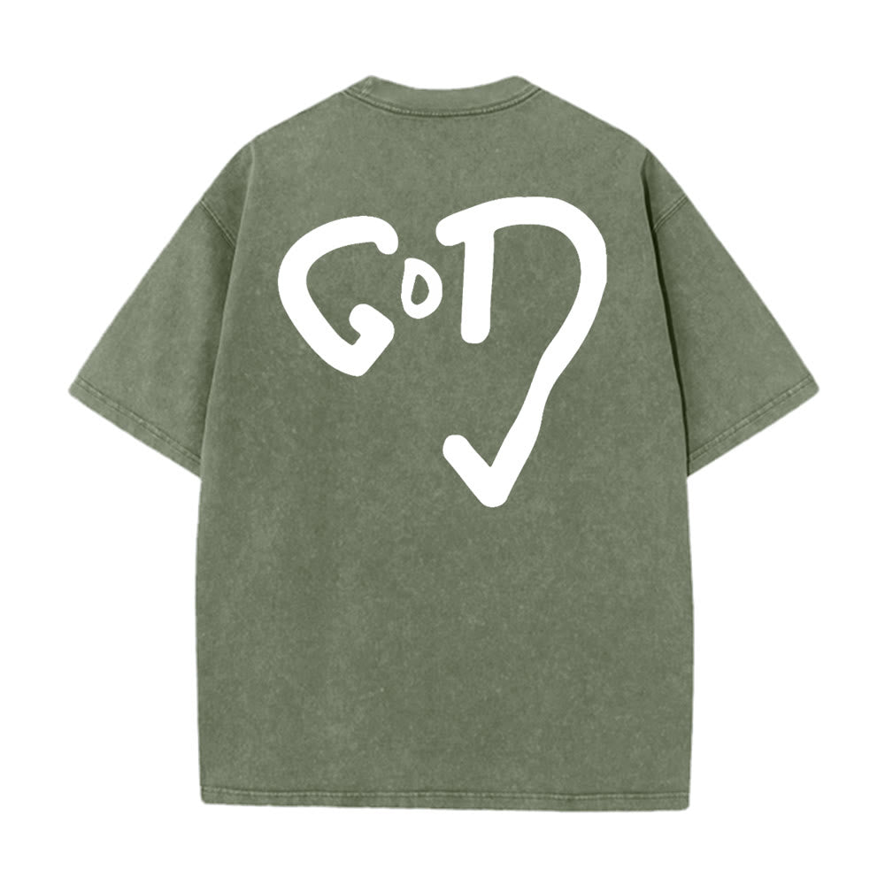 Christianartworkshop God Heart Unisex Washed T-shirt - Army Green - 4XL - image 13