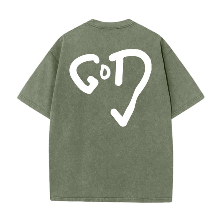 Christianartworkshop God Heart Unisex Washed T-shirt - Army Green - 4XL - image 13