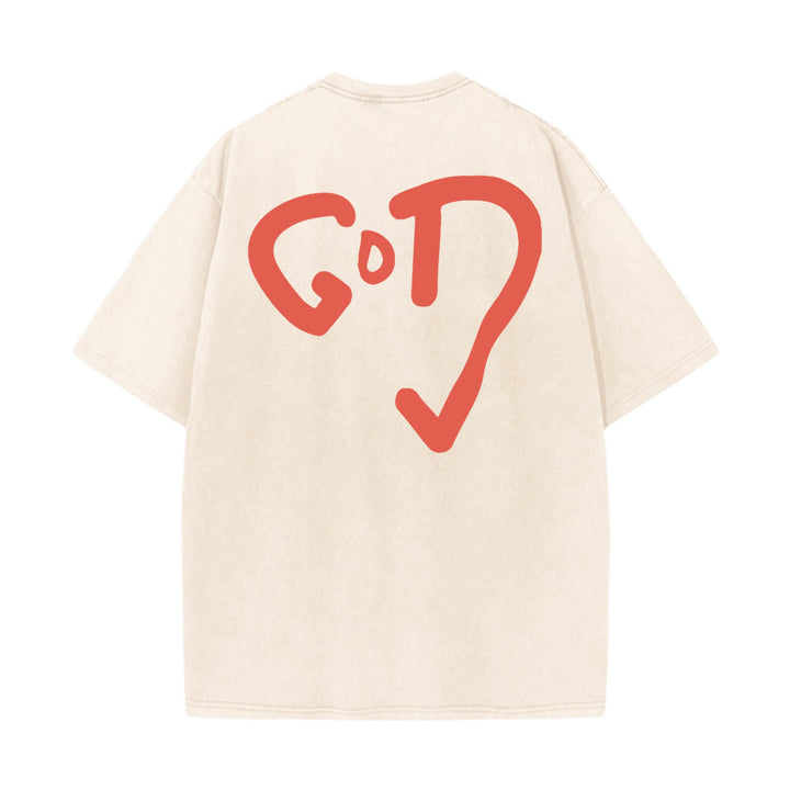 Christianartworkshop God Heart Unisex Washed T-shirt - Beige - 4XL - image 3