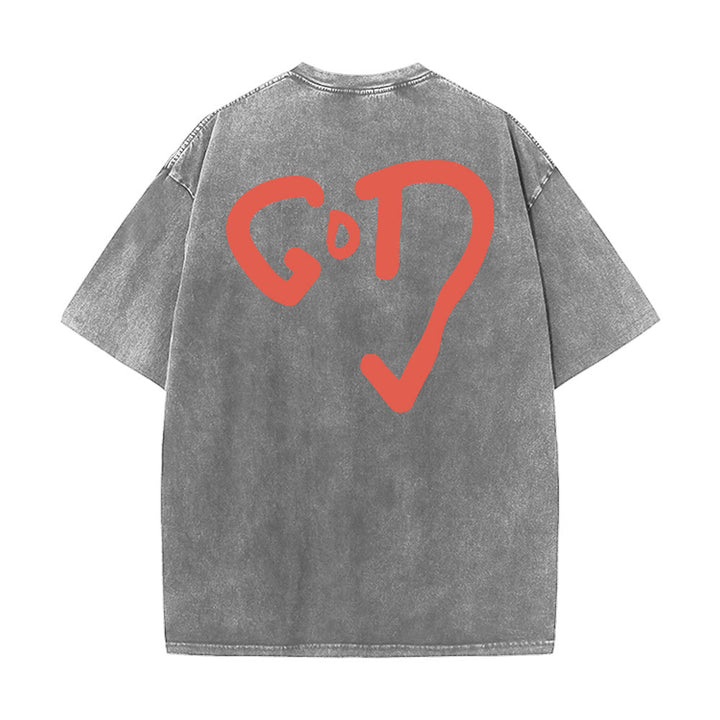 Christianartworkshop God Heart Unisex Washed T-shirt - Gray - 4XL - image 15