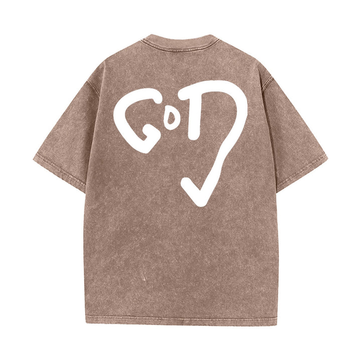 Christianartworkshop God Heart Unisex Washed T-shirt - Khaki - 4XL - image 11